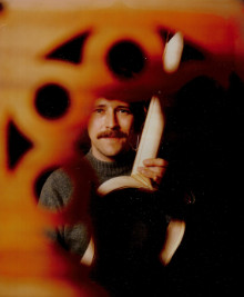 John Edwards with baroque guitar framework through fretwork